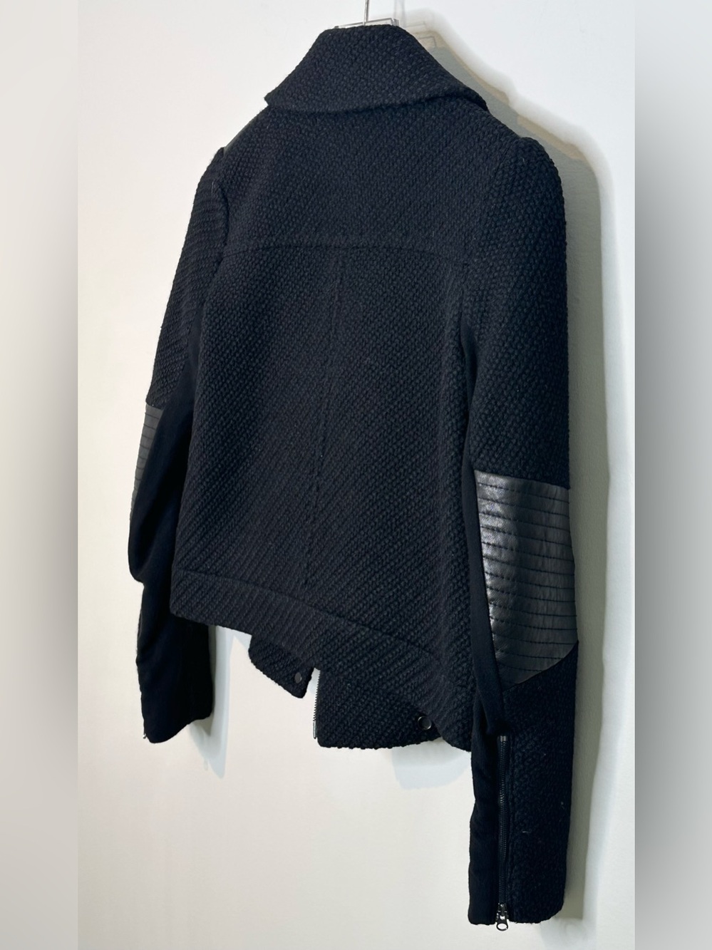 Vince Black Moto Wool Quilted Leather Trim Jacket - Picture 11 of 16